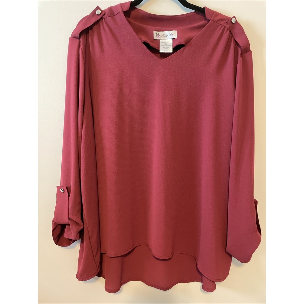 Maggie Sweet XL Rust Red Blouse Button Shoulder Long Sleeve Tunic Top
